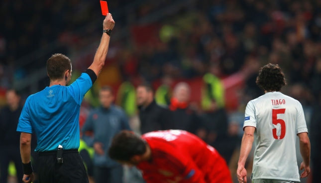 during the UEFA Champions League round of 16 match between Bayer 04 Leverkusen and Club Atletico de Madrid at BayArena on February 25, 2015 in Leverkusen, Germany.