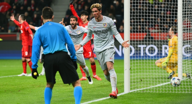 during the UEFA Champions League round of 16 match between Bayer 04 Leverkusen and Club Atletico de Madrid at BayArena on February 25, 2015 in Leverkusen, Germany.